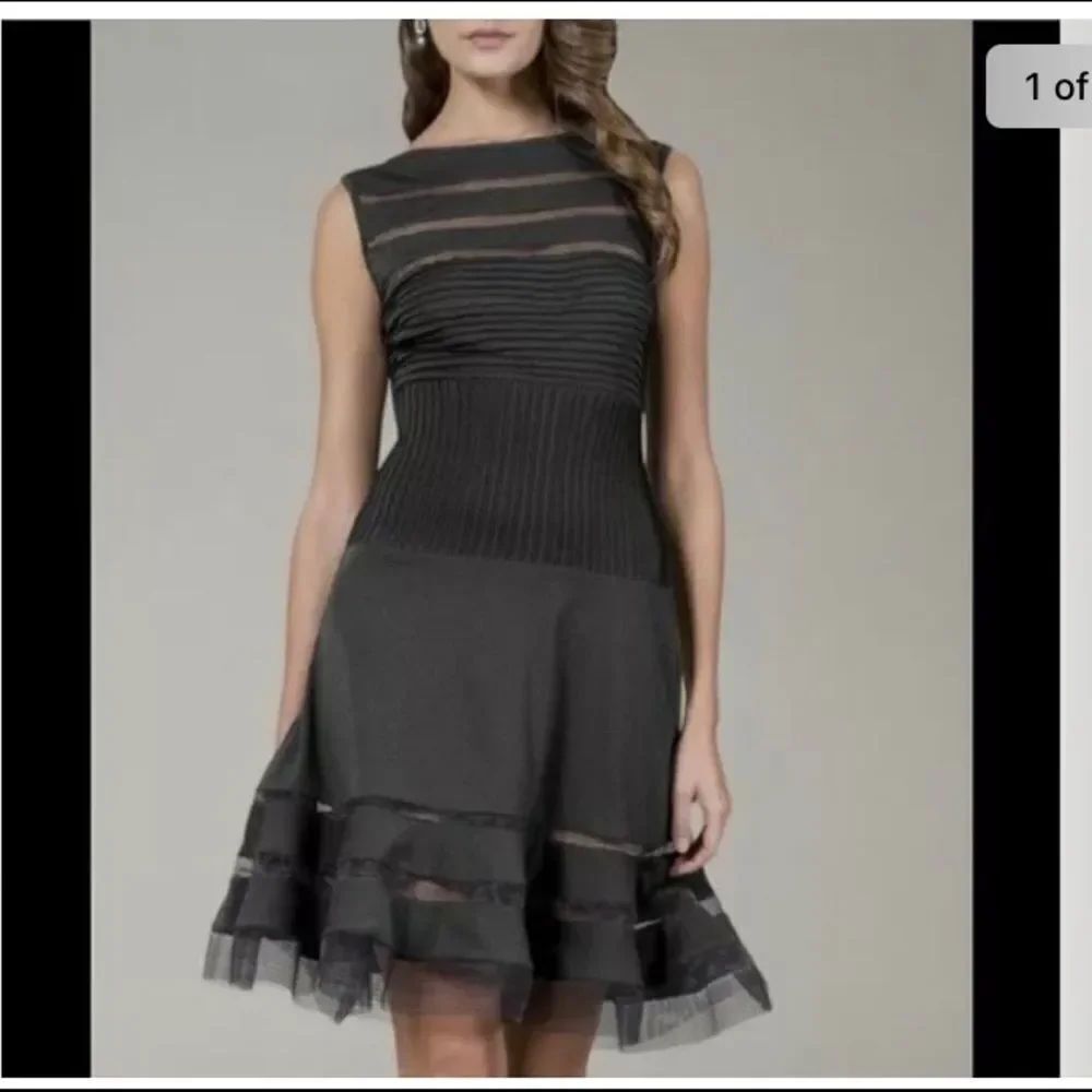 Tadashi Shoji Black Mesh Insert Cocktail Dress sz S EUC